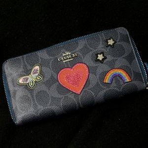 Navy Blue Coach Wallet W/Patches